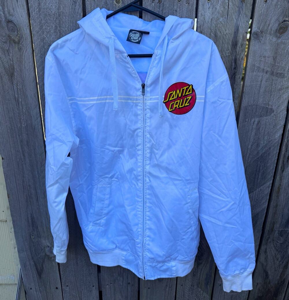 Santa Cruz Men's White Fleece Full Zip Hooded Hoodie Pockets Graphic Print Small